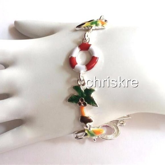 Palm Tree Charm Bracelet Magnetic Silver Plated Island Beach Sunglasses Nautical - Picture 3 of 8